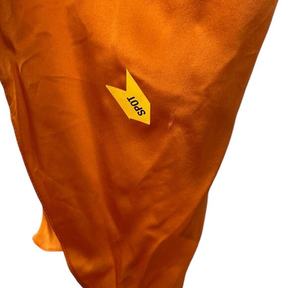 Amanda Uprichard Jasalina Dress Satin 100% Silk Ruched Side Slit Orange Size S - Picture 6 of 10